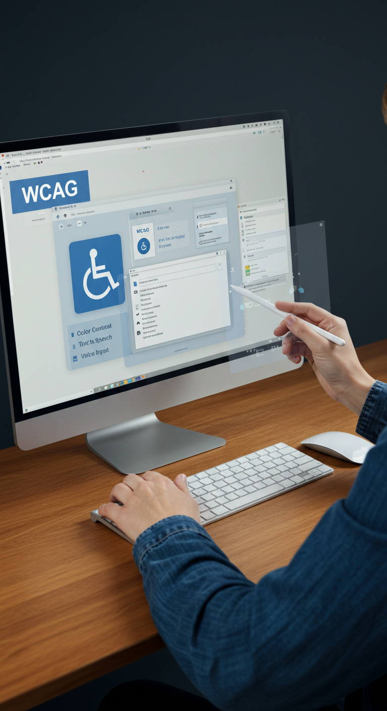 Image showing accessibility audits that ensure WCAG compliance by improving color contrast, alt text, and keyboard navigation, protecting against legal risks while enhancing user access.